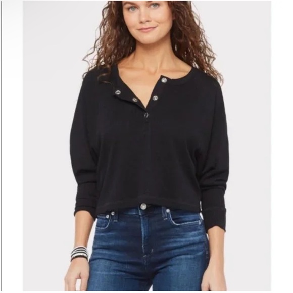 Chaser black waffle knit Henley dolman long sleeve top S - Picture 1 of 11